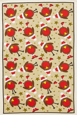 Picture of Christmas Robins Linen Tea Towel